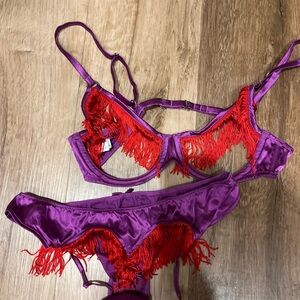 Fleur du Mal Vibrant Purple and Red Bra Set